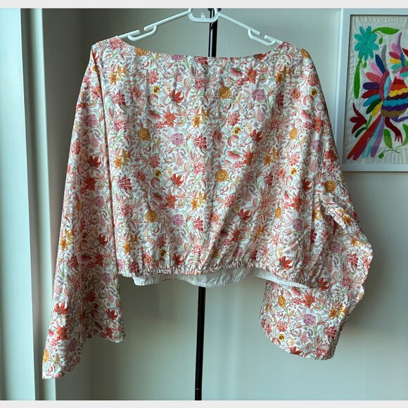J. Crew Orange Floral Bell-sleeve Cotton Cropped Top - Size 3X - Picture 5 of 9